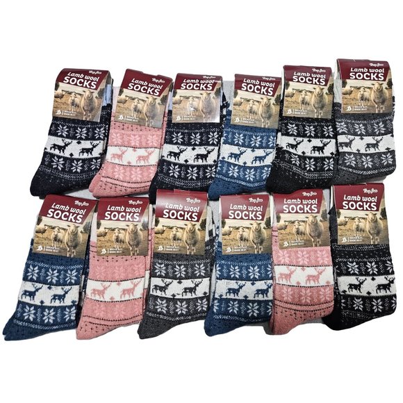 iBerryNY Accessories - 12 Pairs Women Wool Socks Winter Lamb Wool Warm Socks Christmas Reindeers NEW